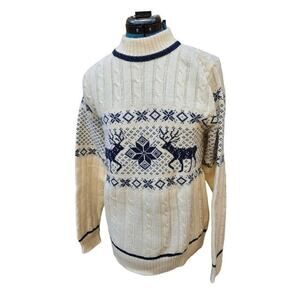 Sweater womens Vtg 80s Fair Isle Reindeer cable knit novelty  Jumper Jantzen